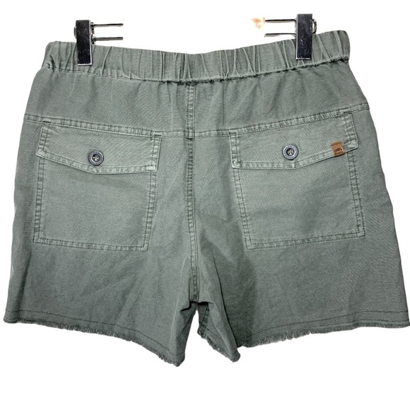 𝅺roots Raw Hem Shorts Cotton Linen Washed Green Sz Small Elastic Waist Pull on - Picture 2 of 11